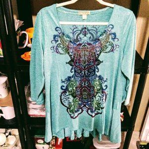 ENERGY WORLD WEAR*TEAL COLOR*WOMEN PXL*PULLOVER TUNIC TOP